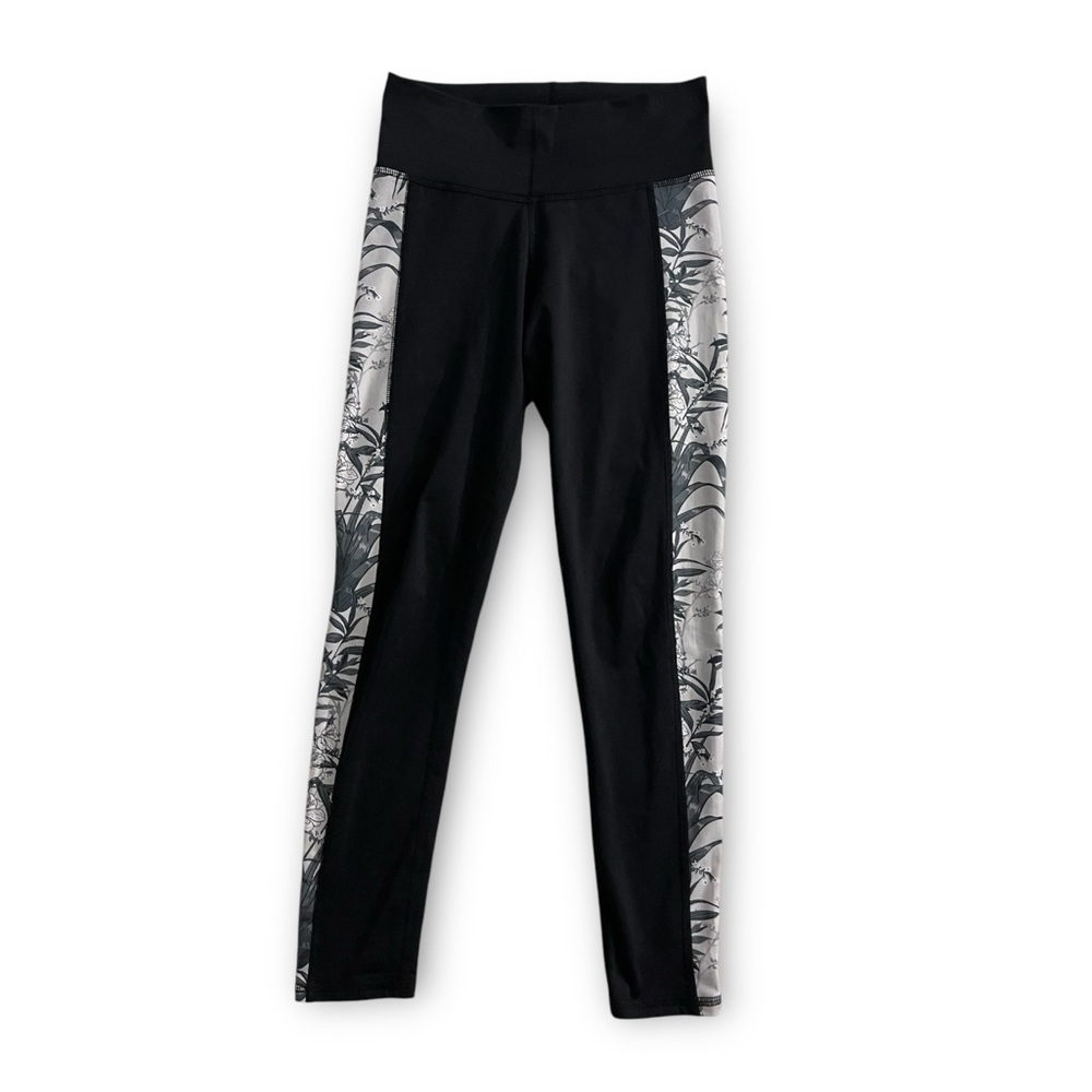 Black Leggings with Floral Silver Side Panels - Women